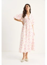 Bianco Lucci فستان نسائي من الموسلين مبطن بأكمام بالون وحزام مطاطي 3057 60283403