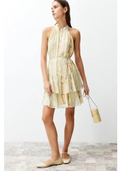  Collection Yellow Floral Print A-Line Layered Lined Chiffon Flight Flight Woven Mini Dress Twoss23El02056