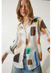 Happiness İstanbul قميص نسائي ذو سطح من الساتان بنمط العظام باللون البني RG00019