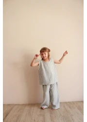 Oh La La Koala For Little Ones طقم موسلين بجيوب غير متماثلة مخططة باللون الأزرق