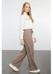  Collection Mink Colored Wide Leg Ribbed Trousers - TWOAW25PL00017