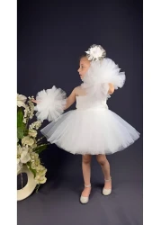 BAMBİNO KİDS فستان سهرة من الشيفون بأكمام بوم بوم مطرز بالترتر للفتيات مع تنورة منفوشة