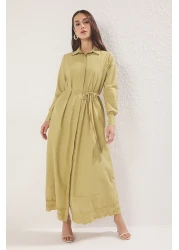  Modest تنورة خضراء زيتية فستان منسوج بتفاصيل مطرزة TCTSS25EB00114