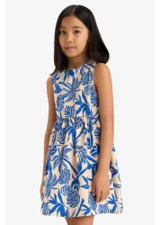 Defacto Girl's Patterned Poplin Sleeveless Summer Dress C3711A825Hs