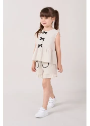 Minipodyum بدلة صيفية من الكتان مكونة من قطعتين مع شورتات مزينة بفيونكة للفتيات