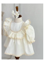 Hobidik Cotton Satin Cream Mevlüt Dress Set for Baby Girl