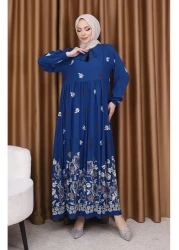 sefamerve Viscose Patterned Dress 4080-02 Petrol