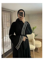 Modamorfo Piece Dress with Embroidered Sleeves and Skirt - Black