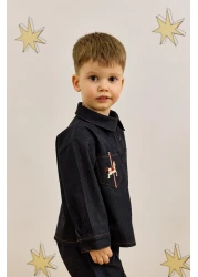 Fahhar Kids Navy Blue Denim Shirt Set
