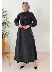 Bestenur طقم فستان جينز مزدوج - جاكيت 1364 أنثراسايت