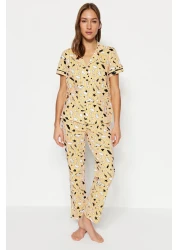  Collection Cotton Leisure Patterned Peach Piping Pajamas Set - Thmss19Ip0037