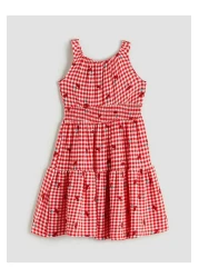 LC Waikiki Lcw Kids Red Square Neck Plaid Girl Dress