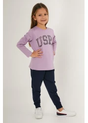 U.S. Polo Assn. يو اس بولو اسنطقم مكون من قطعتين بأكمام طويلة للفتيات ليلك