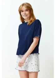  Collection طقم بيجامة محبوكة بنمط جالاكسي باللون الأزرق الداكن مع شورت THMSS24PT00203