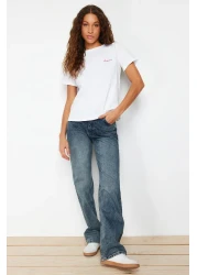  Collection White 100% Cotton Slogan Embroidered Regular Fit Knitted T-Shirt TWOSS24TS00097