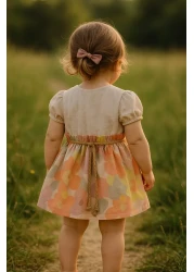 TRENDİMİZBİR Baby Girl Floral Woven Short Sleeve Dress with Belt