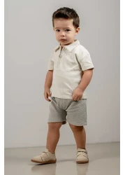 bombe Baby Kids Green Polo Collar Shorts Cotton Comfortable 2-Piece Set Trend Fashion Bottom Top Set