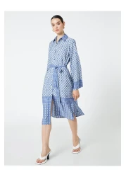 Koton Traditional Motif Shirt Dress Belted Midi Length