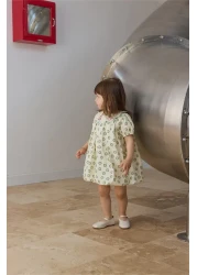 Tics فستان بالون مطرز بياقة خضراء