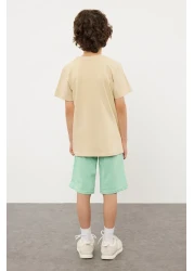 TRENDYOLKIDS النعناع الصبي القطن شعار نمط تي شيرت السراويل مجموعة محبوك أسفل أعلى مجموعة TKDSS24AU00030