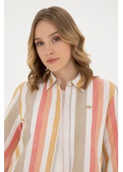 U.S. Polo Assn. قميص نسائي من الكتان بأكمام طويلة