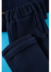 TRENDYOLKIDS Navy Blue Boy's Plain Knitted Top and Bottom Set Tkdaw25Au00097