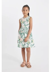 Defacto Girls' Patterned Sleeveless Combed Cotton Summer Dress D2341A824Sm