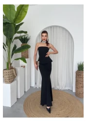 Julidress Black Strapless Neckline Maxi Long Length Premium Bottom Top Set