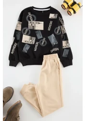 TRENDYOLKIDS طقم سويت شيرت وبدلة رياضية من القطن باللون الأسود للأولاد - TKDAW25AU00150