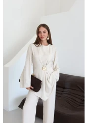 Laluvia طقم بنطلون بلوزة ببروش ذهبي طبيعي - 8759