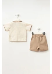 Magu بدلة بيبي بوي قطن بيج مطرزة بالصبار
