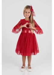 AHENGİM Girl's Trendy Evening Dress - BucKle and Tulle Lace, Ak2209