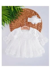 Jammybaby Newborn Tulle Lace Baby Girl Mevlüt Dress and Bandana Set - 100% Cotton Combed