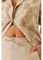 Bianco Lucci Women's Süzene Embroidered Top and Bottom Set 60551003