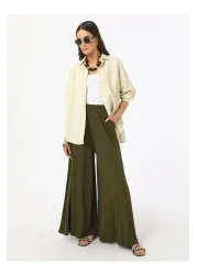 Benin بنطلون فيسكوز بخصر مطاطي - كاكي - بنين