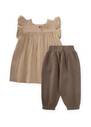 Cigit طقم شال موسلين عضوي مطرز لعمر 1-7 بيج