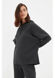  Collection Anthracite Hooded Ribbed Knitted Pajamas Set Thmaw22Au0334