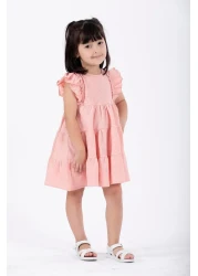 zepkids فستان وافل للفتيات باللون الوردي بأكمام مكشكشة