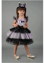 EXTRAÇARŞI Kuromi Crown Accessory Sequin Printed Girl's Dress Age 3/10