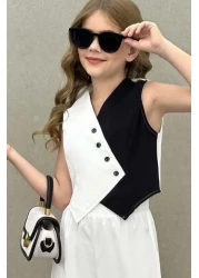 Riccotarz طقم سترة بالازو بنطال علوي غير متماثل اللون للفتيات