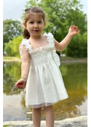 Baby Animals Baby Girl and Child Dress - for Birthday and Party Wedding, Short Sleeve Dress with Lace and Lining
