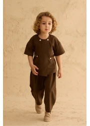 Fahhar Kids Double Button Trousers Suit Bitter Brown