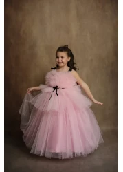 black white wedding فستان سهرة منفوش للفتيات باللون الوردي، فستان الأميرة، فستان عيد الميلاد