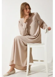 Happiness İstanbul طقم تنورة تونيك كريمي للنساء DD01317