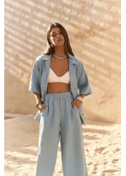 BOHEMAİ Baron Blue Linen Shirt Pants Suit