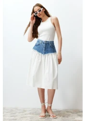  Collection Blue Color Blocked High Waist Midi Denim Skirt TWOSS24ET00142