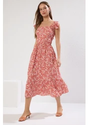  Collection Tile Floral Print Square Neck A-line Viscose Midi Woven Dress TWOSS20EL3331