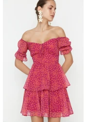  Collection Colorful Floral Patterned Flounce Chiffon Mini Dress - TWOSS22EL2772