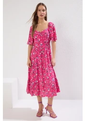  Collection Pink A-line Balloon Sleeve Floral Print Midi Woven Dress TWOSS20EL2323