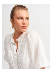 Dilvin 5807 قميص بأكمام بالونية ومفصل - إكرو